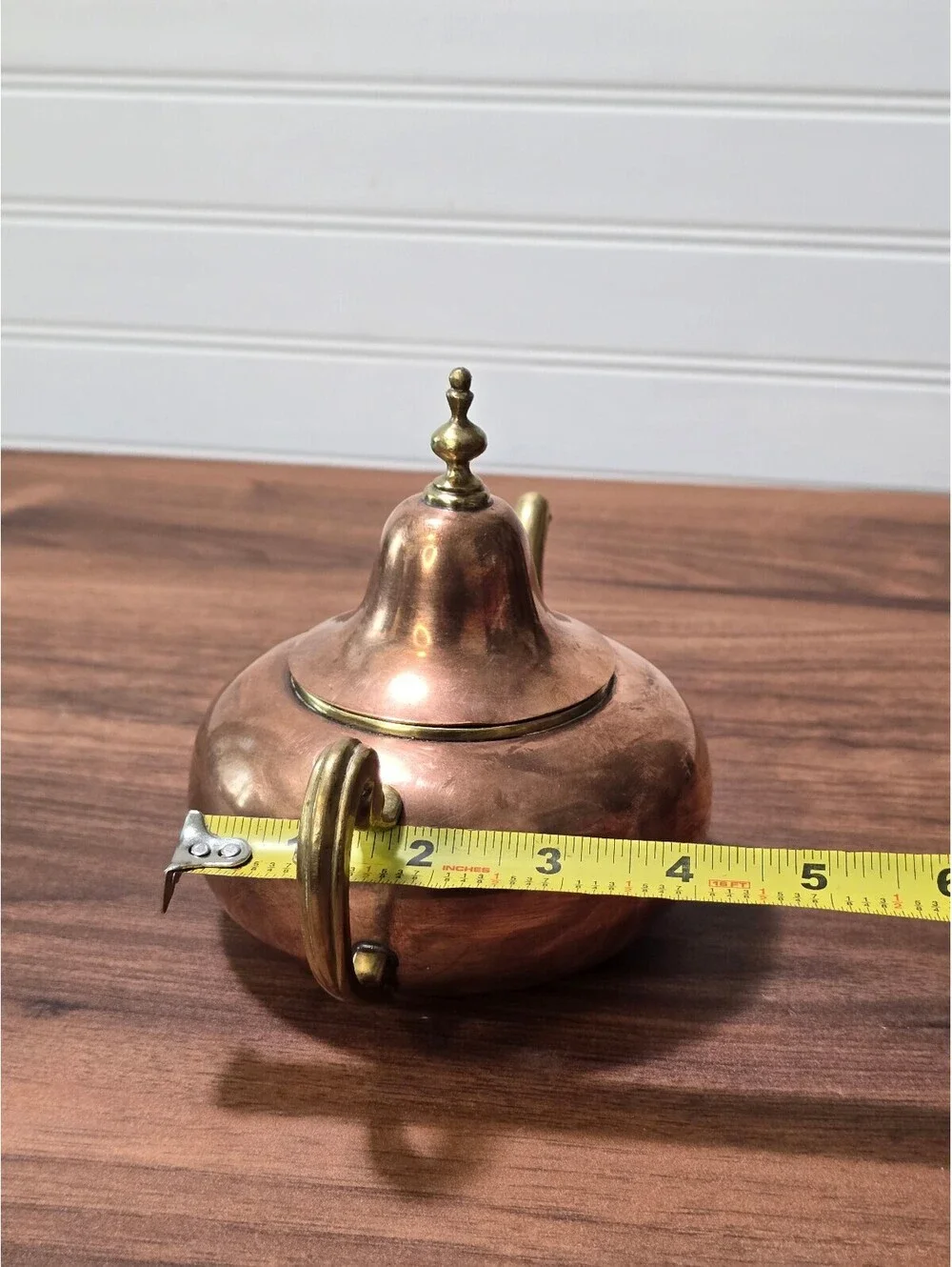 Vintage Copper Teapot Hidden Bell Lid Brass Handle Spout Cottage Tea Kettle